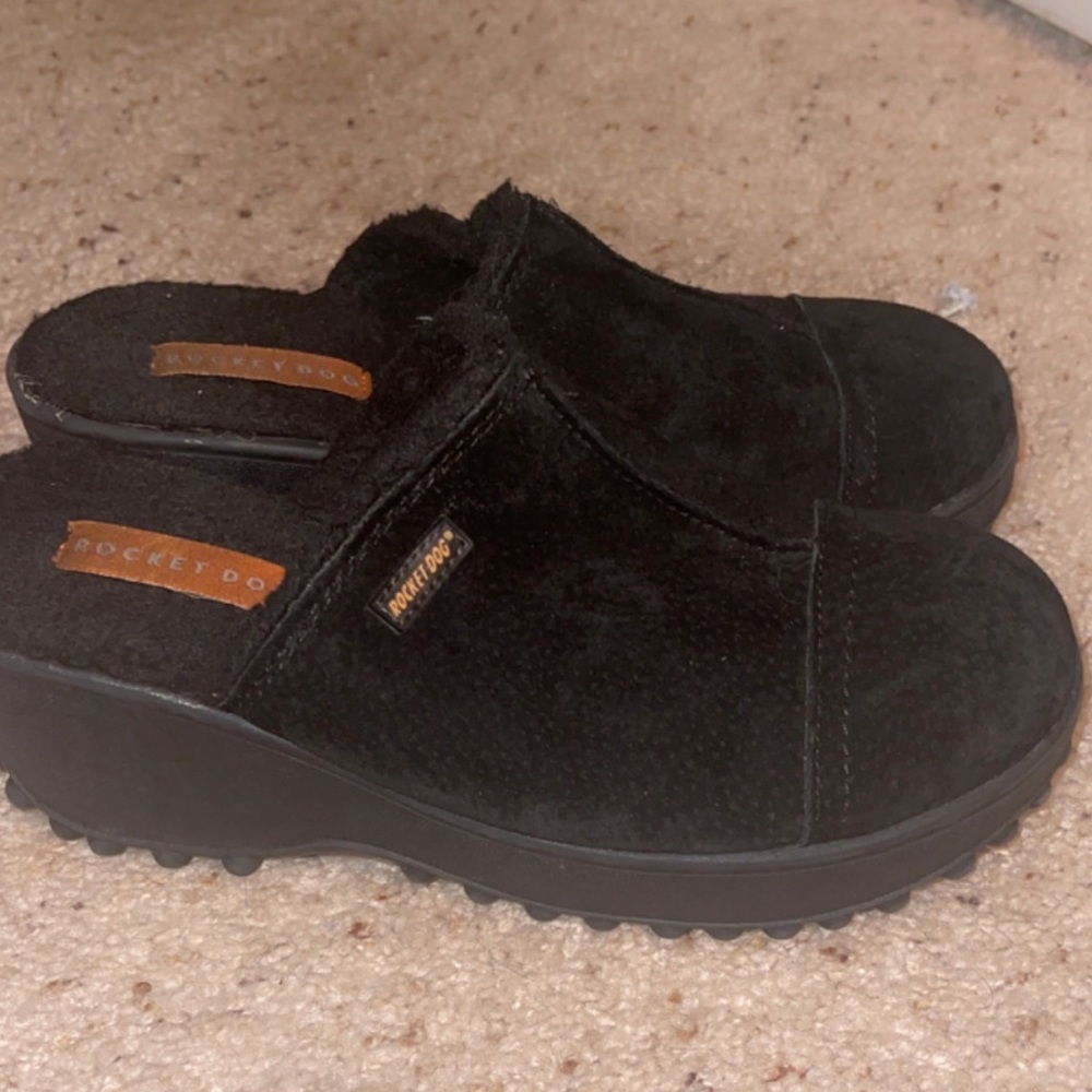 Suede Black Rocket Dog Clogs